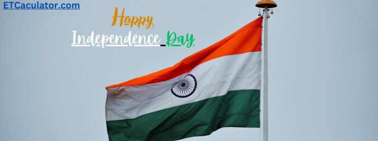 Indian flag waving in the sky with a gray-blue background and the text 'Happy Independence Day'. Celebrate India's independence with a vibrant flag image.